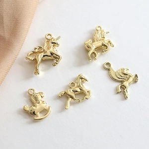 Golden alloy unicorn and pony charms for DIY jewelry making with polished finish