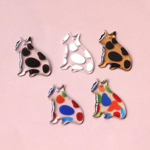 Set of five translucent cat-shaped acrylic pendants with assorted patterns for DIY jewelry