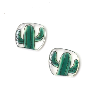 Detailed view of clear acrylic cactus charms for DIY jewelry and earring making