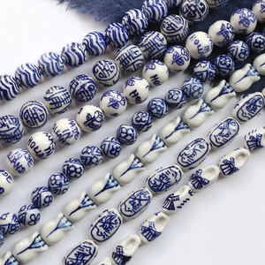 Vintage Blue And White Porcelain Ceramic Beads For DIY Jewelry Making Handmade Flower Shoe Shaped Loose Beads Accessories