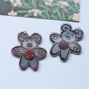 Cute hand-drawn grey bear acrylic charms for DIY keychain and phone accessories