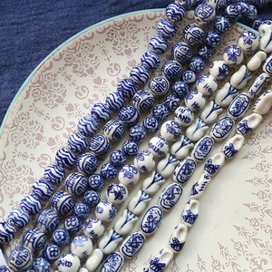 Blue and white ceramic porcelain beads set featuring Holland tulip and clog shapes