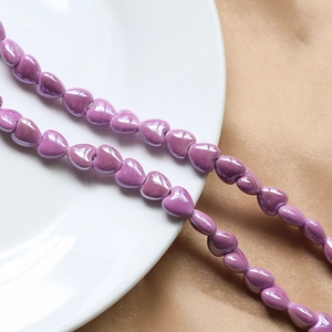 DIY purple heart ceramic beads with soft lilac finish for handmade jewelry crafting