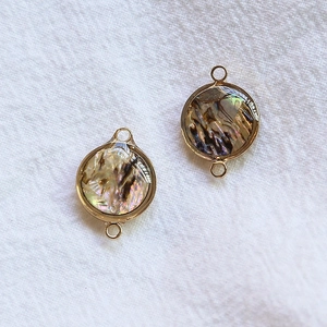 Pendentif connecteur rond en nacre d'abalone dorée avec doubles anneaux pour bijoux DIY