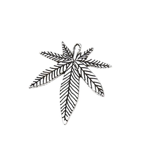Antique silver leaf pendant charm with detailed veins and a top loop for DIY jewelry