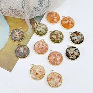 Vintage Round Alloy Resin Dried Flower Pendant For DIY Jewelry Making Handmade Earring Necklace Enamel Accessory