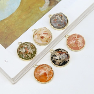 DIY colorful resin flower pendants with gold alloy frame for necklace jewelry making