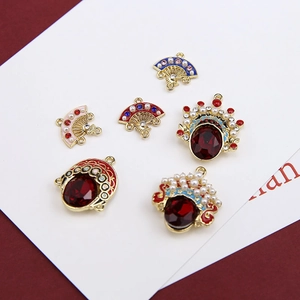 Set bijoux DIY opéra chinois traditionnel avec éventails en émail doré et breloques couronnes
