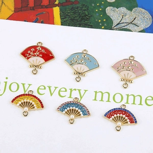 Pendentif en Alliage Forme d'Éventail Style Chinois Émail Perle Artificielle Strass Breloques pour DIY Boucles d'Oreilles Collier Bijoux