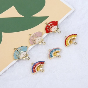 Pendentifs en forme d'éventail chinois en alliage avec émail et perles pour bijoux DIY