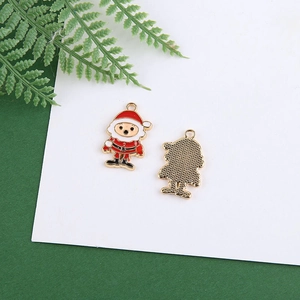 Detailed front and back view of Santa Claus enamel charm for DIY jewelry making
