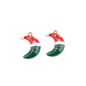Christmas moon charm pendant with red white and green enamel for DIY jewelry making