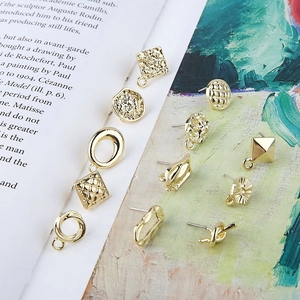 Accesorios para Pendientes de Botón de Aleación DIY Geométricos Con Poste de Plata de Ley 925 Chapado en Oro Martillado para Joyería