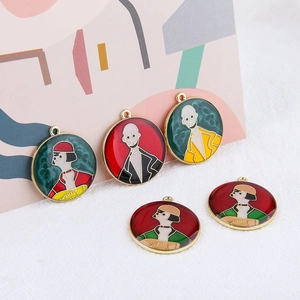 5-teiliges DIY-Set mit bunten Emaille-Anhängern, Vintage-Porträts und Goldrand