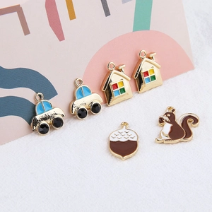 DIY-Anhänger-Set mit Eichhörnchen, Auto, Haus und Eichel-Emaille für Schmuckherstellung