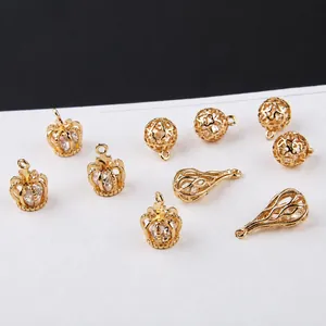 18K gold plated copper jewelry pendants with zircon crown and leaf shapes for DIY making
