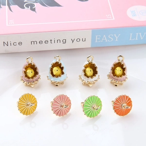 DIY colorful alloy enamel umbrella and hatching chick pendants for jewelry making