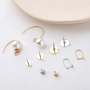 DIY Jewelry Making Findings 18K Gold Plated Flat Earring Post With Loop 925 Sterling Silver Post Ear Hook Flower Cap Crafting