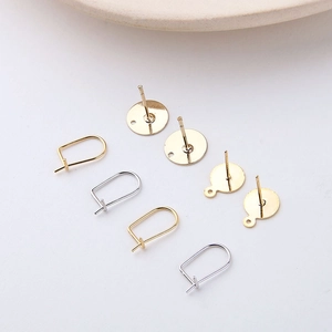 DIY Jewelry Making Findings 18K Gold Plated Flat Earring Post With Loop 925 Sterling Silver Post Ear Hook Flower Cap Crafting
