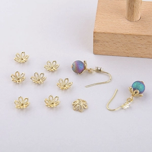 DIY gold plated hollow flower bead caps for earring making and jewelry accessories