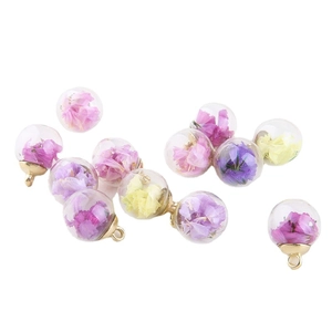 DIY transparent glass bubble pendants with colorful dried flowers and gold metal loops