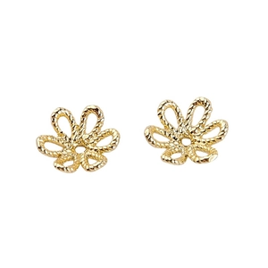 Golden flower bead caps with spiral texture for DIY jewelry making and earring designs