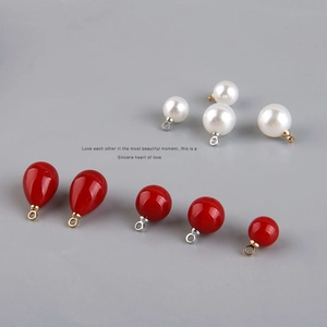 Polished red teardrop and white pearl beads with metal hooks for DIY jewelry making