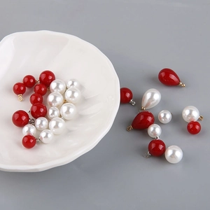 Red and white imitation pearl charms in round and teardrop shapes for DIY jewelry making