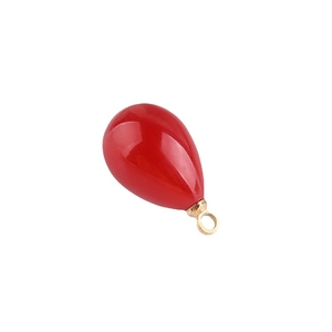 Glossy red teardrop pearl pendant with gold hanging ring for DIY jewelry making