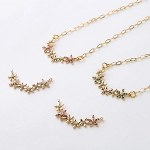 Gold plated flower cluster pendants with multicolored zircons for DIY jewelry making