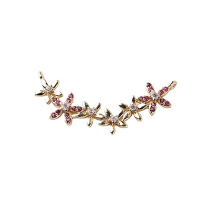 Curved gold flower pendant with zircons and pink gems for DIY jewelry making