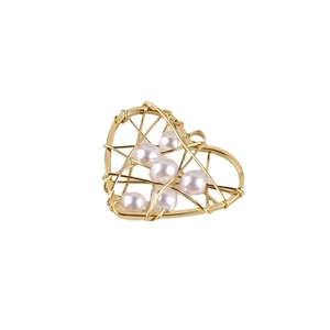 Colgante corazón de hilo tejido chapado en oro 18K con perlas para joyería artesanal