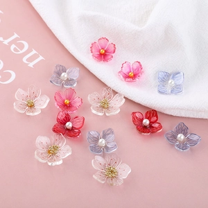 Translucent acrylic cherry blossom DIY pendants with pearls for jewelry making