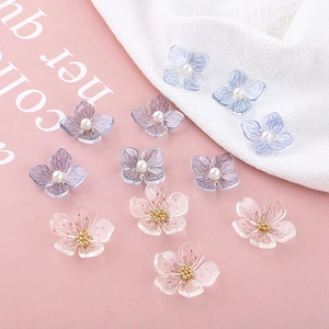 Handmade DIY acrylic sakura flower petal beads with pearls for jewelry making