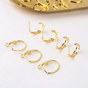 Fornituras para Pendientes de C Geométrica de Cobre Bañado en Oro 18K Con Poste de Plata de Ley 925 Accesorios para Creación de Joyas DIY