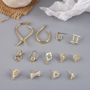 Alloy DIY Earring Findings Gold Plated Geometric Heart Bow Artificial Pearl Rhinestone Earring Studs With 925 Silver Post Jewelry Making