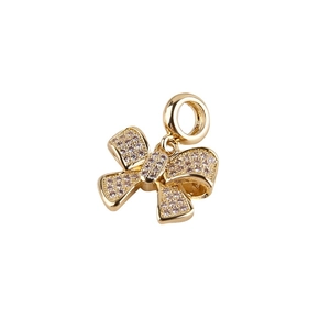 14K gold plated bow pendant with sparkling zircons for DIY jewelry making