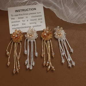 Handmade Alloy Flower Tassel Beaded Pendant For DIY Earrings Jewelry Making Rhinestone Long Fringe Flower Charms Accessories