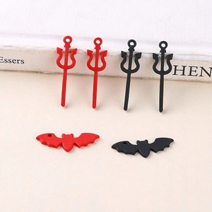 Halloween bat and devil fork pendants in red and black alloy for DIY jewelry