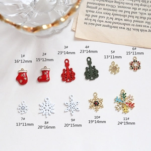 Detailed view of assorted Christmas alloy pendants with dimensions for DIY jewelry making