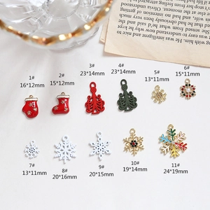 Christmas DIY alloy charms set with red stockings gloves and sparkling snowflake pendants