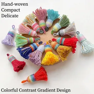 Hand Woven Ethnic Style Mini Polyester Tassel Pendant Gradient Multicolor Tassel For DIY Bag Keychain Jewelry Making Accessories