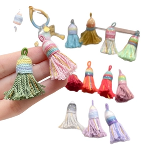 Handmade gradient mini tassel charms with woven loops for DIY jewelry and accessories
