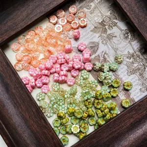 Handmade Czech glass flower beads in vintage Picasso style for DIY jewelry making