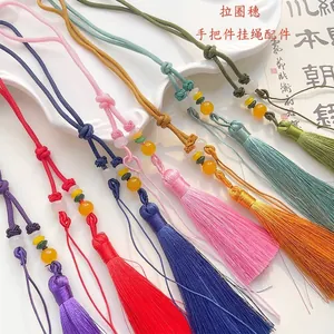 Handmade ice silk tassels with decorative jade beads for DIY craft fans and pendants