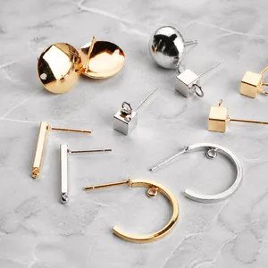 Geometric Copper Earring Posts Hooks For DIY Jewelry Making Minimalist Earring Components Gold Silver Plated Handmade Findings