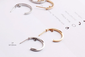 Golden and silver C-shaped earring hooks for DIY jewelry making, 16x20mm size