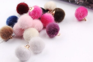 Colorful DIY faux mink fur pompom charms with golden rings for handmade jewelry making