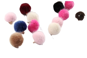 Colorful faux mink fur pompom charms with gold loops for DIY jewelry and crafts
