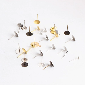 Flat round ear stud posts in gold, silver, and bronze for DIY earring making